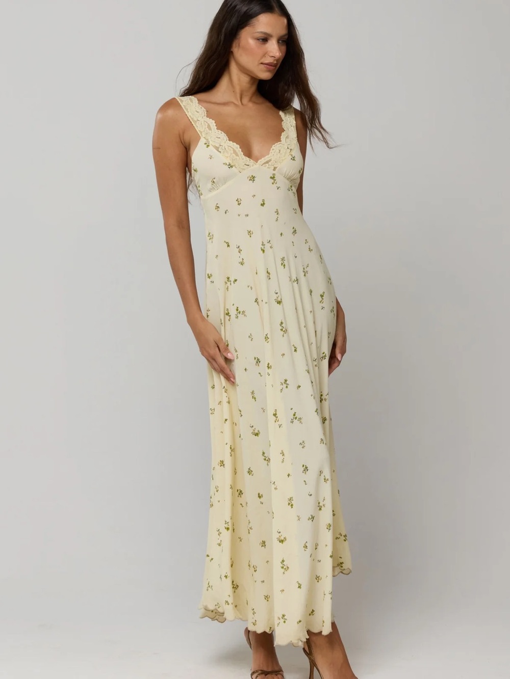 RESA Cream Floral Lace-Trim Maxi Dress